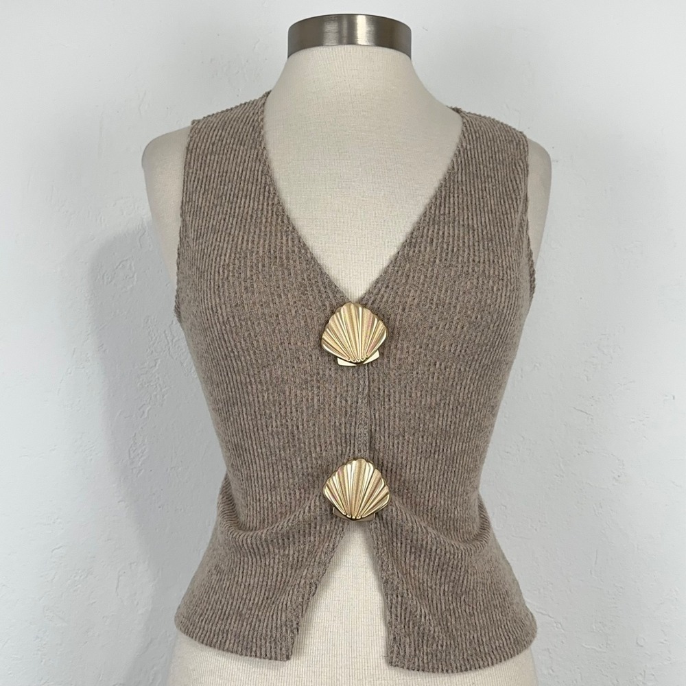 Womens Fisherman Nautical Euro Summer Top Sz Small Seashell V-Neck Sleeveless